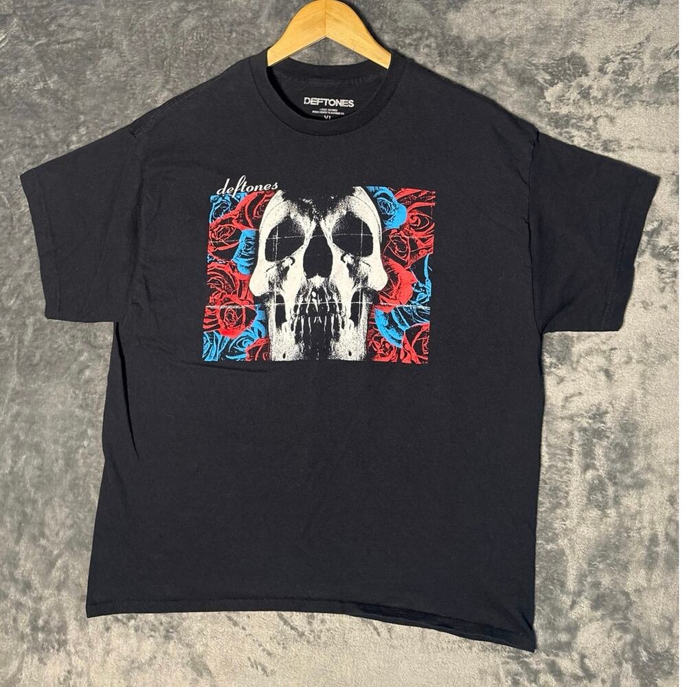 Band x Official Deftones Band Tee Skull Rose Graphic Black Shirt Mens XL 2023